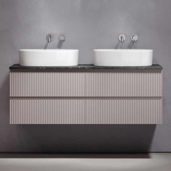 Тумба с раковиной Sancos Snob R 140 doha soft, столешница черный мрамор TT140A1, раковина CN6075