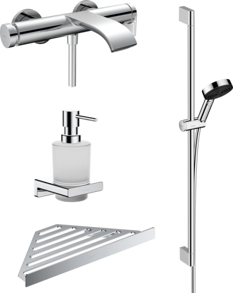 Смеситель для ванны с душем Hansgrohe Vivenis 75420000, + Душевой гарнитур 24170000 + аксессуары для