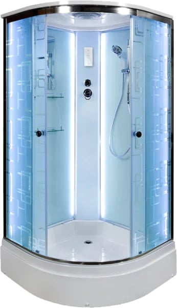 Душевая кабина DTO EM2790 LED (90х90х220), средний поддон (27 см), профиль хром, стекло матовое с уз