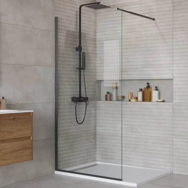Душевая перегородка BelBagno Kraft 100 см, профиль матовый черный, стекло прозрачное