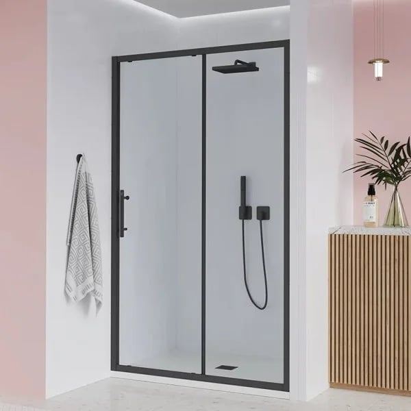 Душевая дверь в нишу Veconi Evo 100 B 140 см, профиль матовый черный, стекло прозрачное