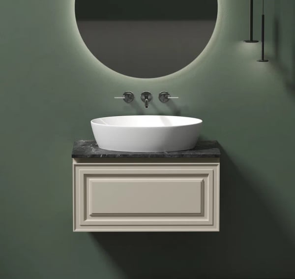 Тумба с раковиной Sancos Very 80 см, beige soft, столешница черный мрамор, раковина CN5018