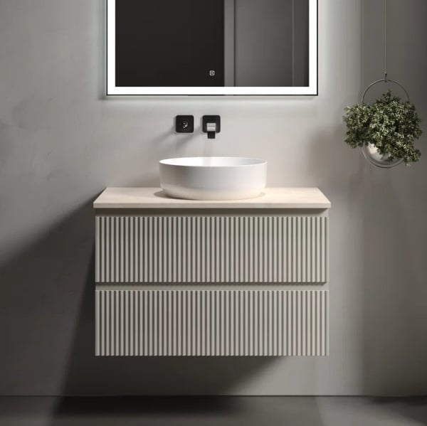 Тумба с раковиной Sancos Snob R 80 см, beige soft, столешница бежевая, раковина CN6022