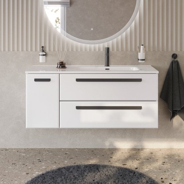 Тумба под раковину без столешницы Cezares Eco Cer-N 120 R 2 ящика, 1 дверца, bianco lucido, ручки ма