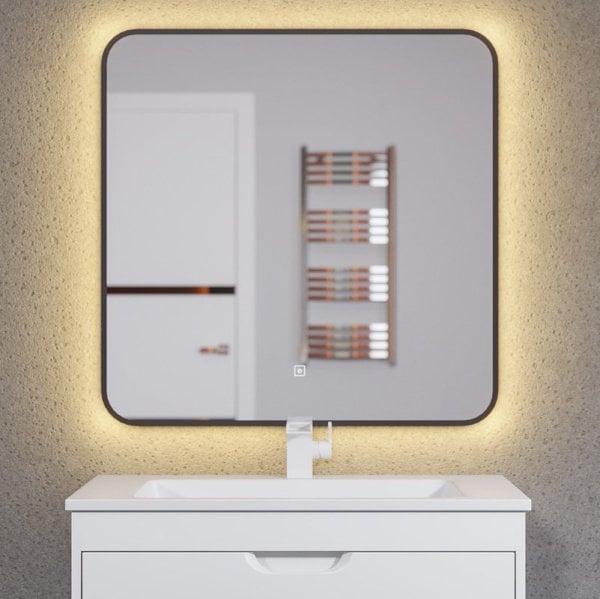 Зеркало Uperwood Modul 80х80 с подсветкой, с подогревом, теплая подсветка, черное
