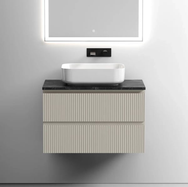Тумба с раковиной Sancos Snob T 80 см, beige soft, столешница черный мрамор, раковина CN6011