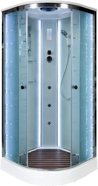 Душевая кабина DTO EM1510 100х100, LED с гидромассажем, профиль хром, стекло матовое с узором