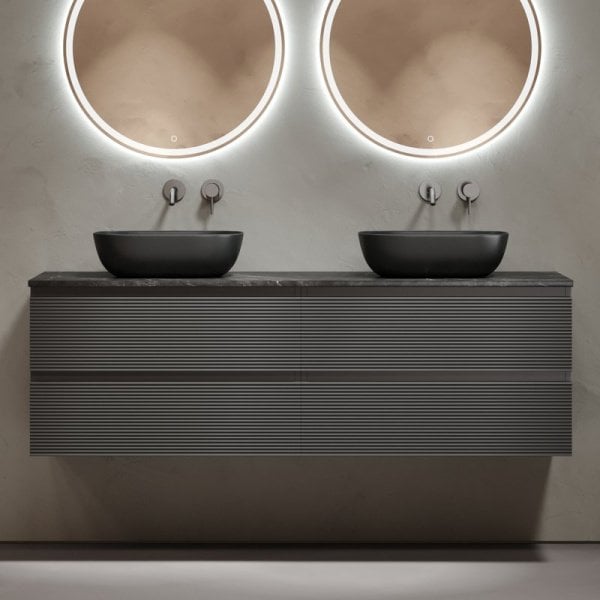 Тумба с раковиной Sancos Folk 160 grey soft, столешница черный мрамор TT160A1, раковина CN6009MB