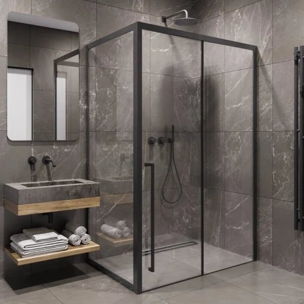 Душевой уголок Timo TDSS-130/03C-8L + TSS-900/03C-8 130x90 см, профиль черный, стекло прозрачное