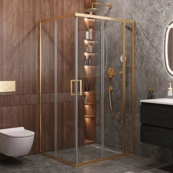 Душевой уголок Cezares Molveno AH 21 100+30 C BORO IV 130х100 см, профиль брашированное золото, стек