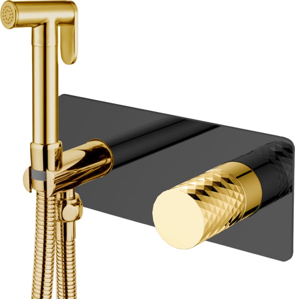 Гигиенический душ Boheme Stick 127-BG со смесителем, С ВНУТРЕННЕЙ ЧАСТЬЮ, black, diamond gold