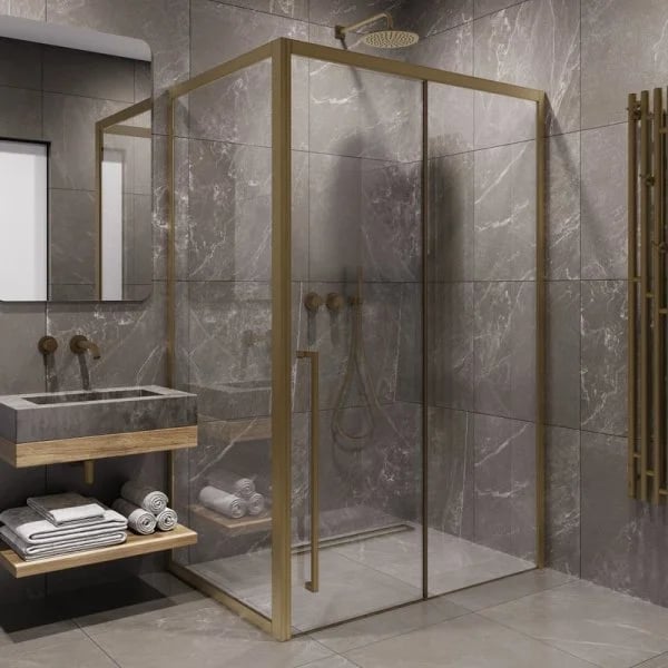 Душевой уголок Timo TDSS-140/17C-8L + TSS-1000/17C-8 140x100 см, профиль матовое золото, стекло проз