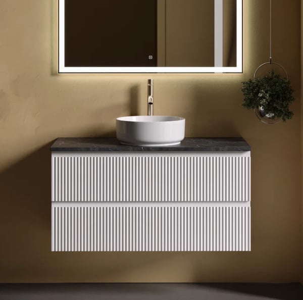 Тумба с раковиной Sancos Snob R 100 см, bianco, столешница черный мрамор, раковина CN5001