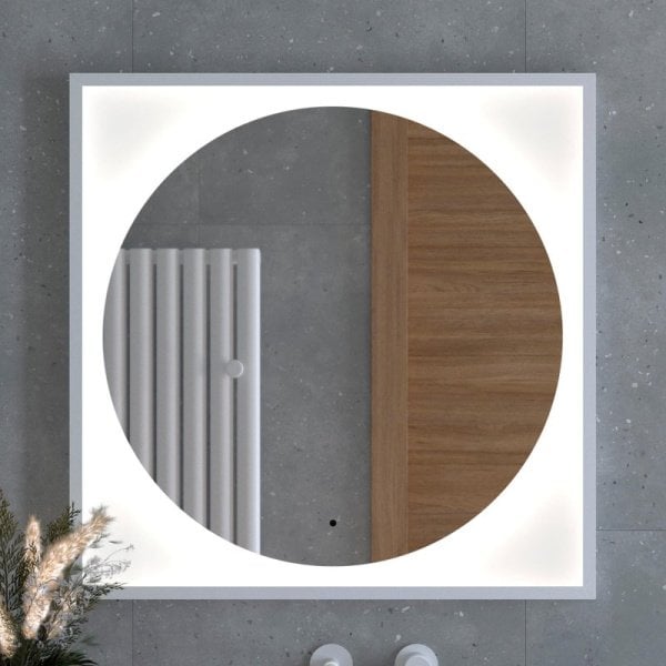 Зеркало Defesto Eclipse DF 2228R 80х80 белая рама, с LED-подсветкой, 4500К, инфракрасный выключатель