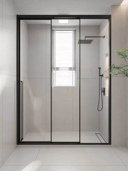 Душевая дверь в нишу Veconi Premium Prato 300 B-R 150, профиль матовый черный, стекло прозрачное