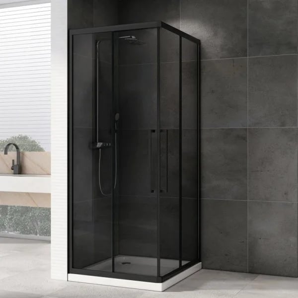 Душевой уголок Abber Schwarzer Diamant AG02080BDTH 80x80, профиль черный, стекло тонированное серое