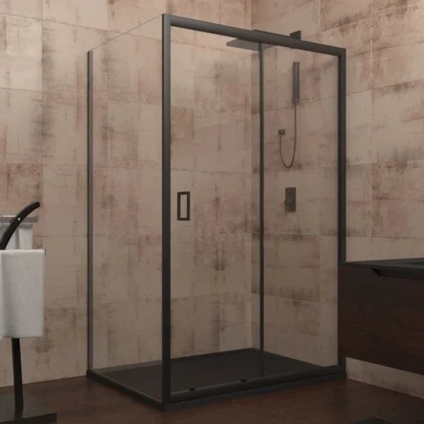 Душевой уголок Veconi Rovigo RV-040B 140х100 см, профиль матовый черный, стекло прозрачное