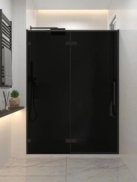 Душевая дверь в нишу Veconi Premium Alassio BB 120x200, профиль матовый черный, стекло тонированное
