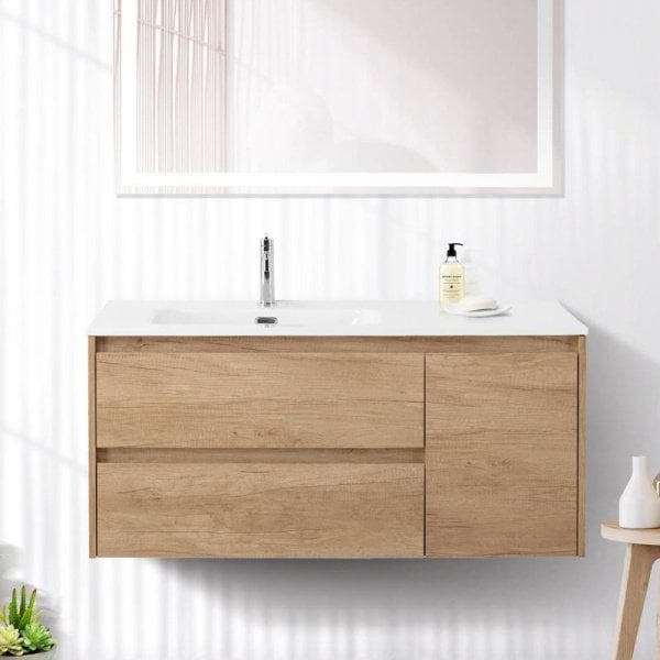 Тумба под раковину без столешницы BelBagno Kraft 100 L, 2 ящика, дверца, rovere nebrasca nature