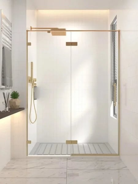 Душевая дверь в нишу Veconi Premium Alassio G 140x200, профиль брашированное золото, стекло прозрачн