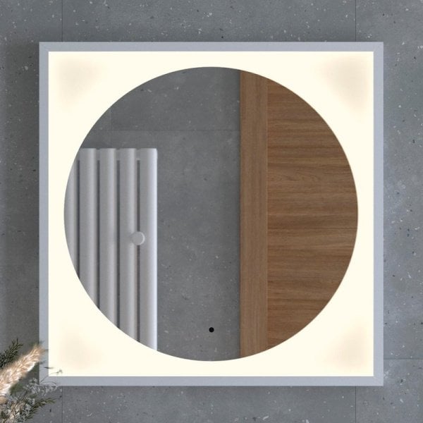 Зеркало Defesto Eclipse DF 2237R 70х70 белая рама, с LED-подсветкой, 3000К, инфракрасный выключатель