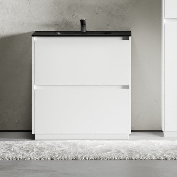 Тумба с раковиной Sancos Libra Floor 80 белый глянец, черная раковина CN7005MB