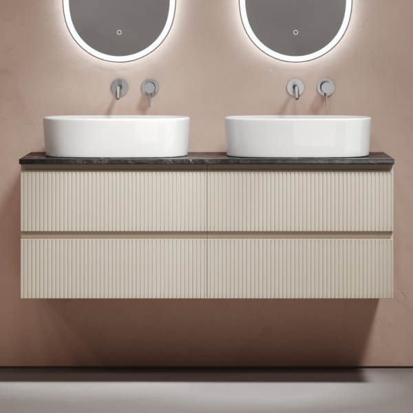Тумба с раковиной Sancos Snob T 140 beige soft, столешница черный мрамор TT140A1, раковина CN6075