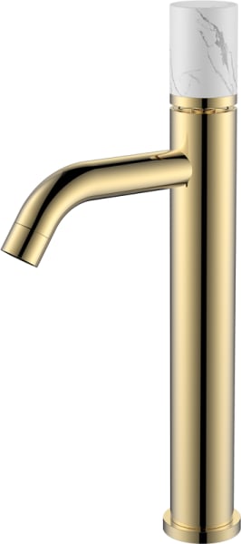 Смеситель для раковины Boheme Stick 122-G-MR-W золотой, белый мрамор