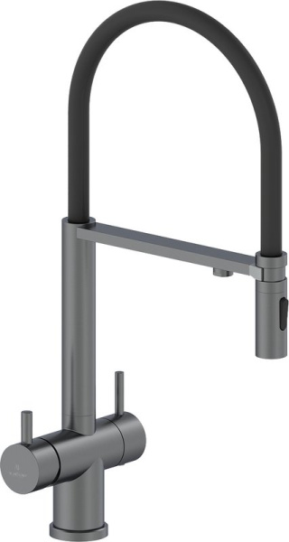 Смеситель для кухни AltroBagno Flusso 050203 GrMt с гибким изливом, оружейная сталь