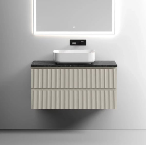 Тумба с раковиной Sancos Snob T 100 см, beige soft, столешница черный мрамор, раковина CN6011