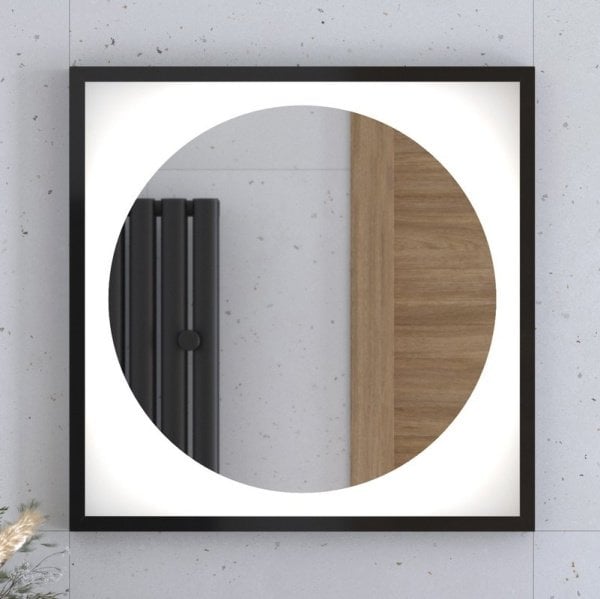 Зеркало Defesto Eclipse DF2221 60х60 черная рама, с LED-подсветкой