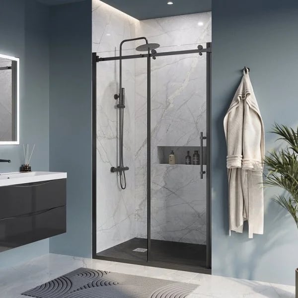 Душевая дверь в нишу BelBagno Marino -BF-1-120-C-NERO профиль черный матовый