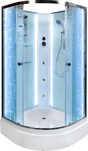 Душевая кабина DTO EM2710N LED с гидромассажем (100х100х208), средний поддон (27 см), профиль хром, 
