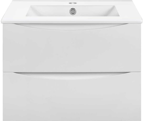 Тумба под раковину без столешницы Vincea Mia Slim 70, подвесная, 2 ящика, белая глянцевая