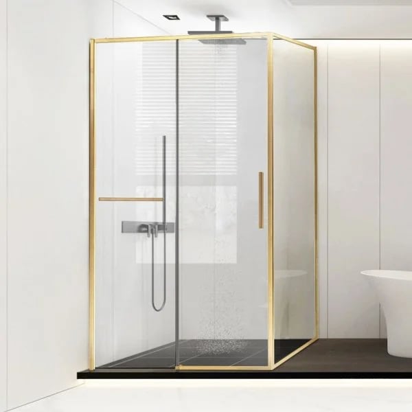 Душевой уголок Vincea Slim Soft VSR-1SS1013CLG 130х100, профиль брашированное золото, стекло прозрач