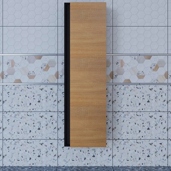 Шкаф-пенал для ванной Uperwood Barsa 35 подвесной, дуб сонома, черный