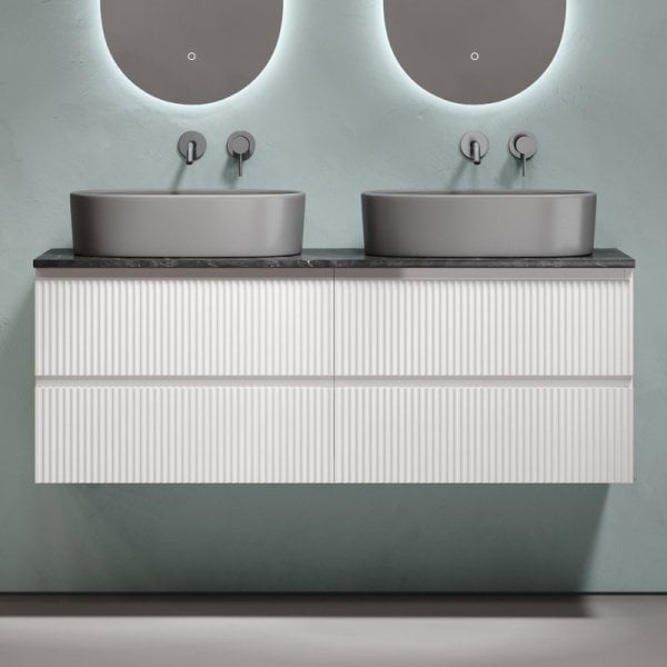 Тумба с раковиной Sancos Snob R 140 bianco, столешница черный мрамор TT140A1, раковина CN6048MDH