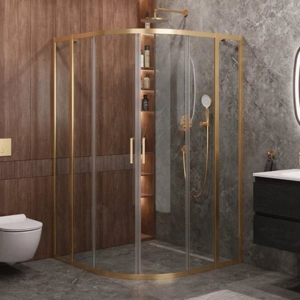 Душевой уголок Cezares Molveno R 22 100+30 C BORO IV 130х130 см, профиль брашированное золото, стекл