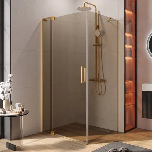 Душевой уголок Cezares Slider AH 1 100-90/100 BR BORO профиль брашированное золото, стекло бронза