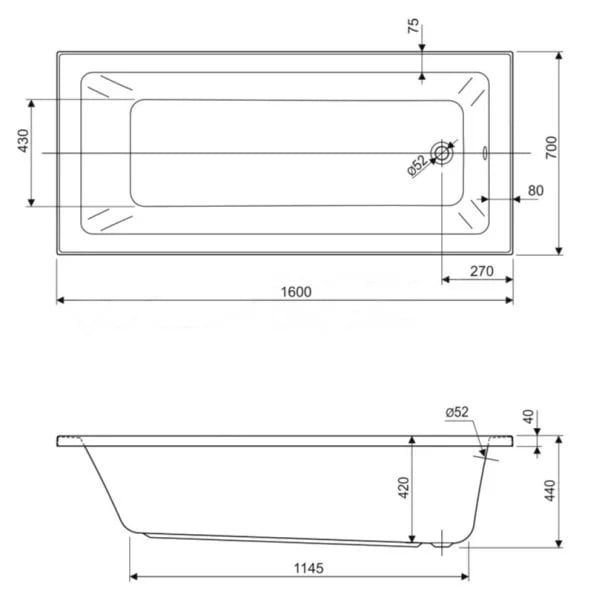 Акриловая ванна Cezares Plane Solo Mini 160x70 см, PLANE SOLO MINI-160-70-42-W37