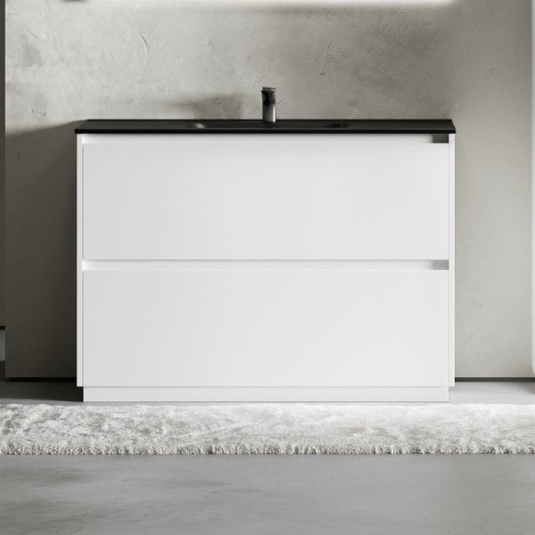 Тумба с раковиной Sancos Libra Floor 120 белый глянец, черная раковина CN7006MB