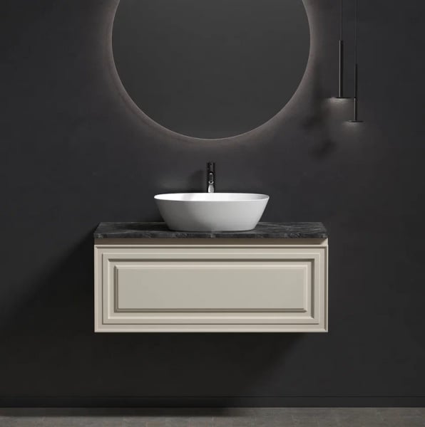Тумба с раковиной Sancos Very 100 см, beige soft, столешница черный мрамор, раковина CN5005