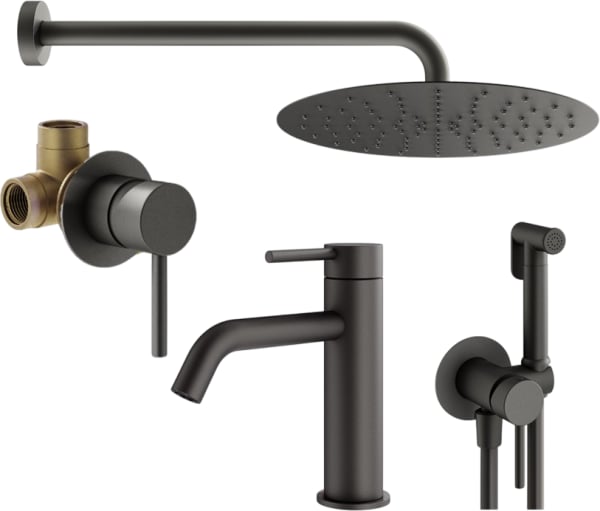 Комплект для ванной Plumberia Selection Ixo KITZXO01GR53 С ВНУТРЕННЕЙ ЧАСТЬЮ, графит матовый