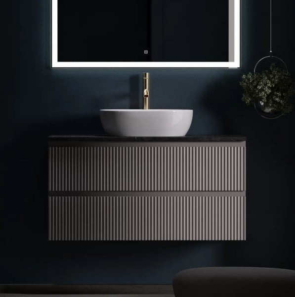 Тумба с раковиной Sancos Snob R 100 см, doha soft, столешница черный мрамор, раковина CN6019
