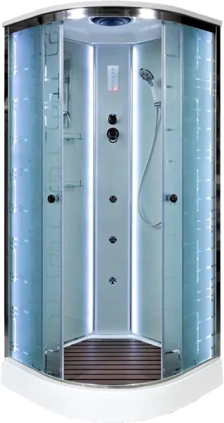 Душевая кабина DTO EM1590 90х90, LED с гидромассажем, профиль хром, стекло матовое с узором