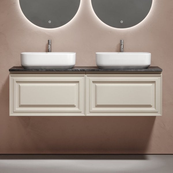 Тумба с раковиной Sancos Very 160 beige soft, столешница черный мрамор TT160A1X, раковина CN5043