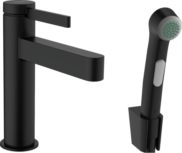 Смеситель для раковины Hansgrohe Finoris 110 76210670 с гигиеническим душем, матовый черный