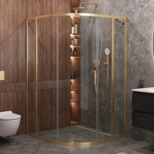 Душевой уголок Cezares Molveno R 11 90+20 C BORO IV 110х110 см, профиль брашированное золото, стекло