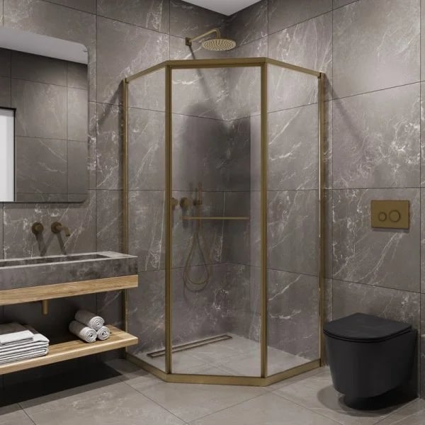 Душевой уголок Timo TTSS-100/17C-8R 100x100 см, профиль матовое золото, стекло прозрачное