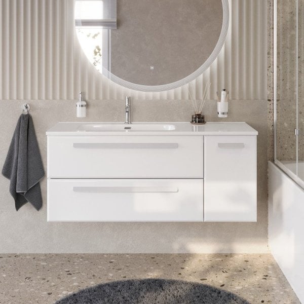 Тумба под раковину без столешницы Cezares Eco Cer-N 120 L 2 ящика, 1 дверца, bianco lucido, ручки са